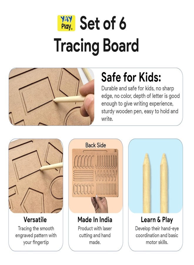 YaYplay Yay Play Wooden Tracing Board Set of 3 - ABCD Writing Practice for Kids, Letter Board, Wooden Alphabet Letters, Capital & Small, Hindi, Numbers, Shapes, Educational Toy - Image 3